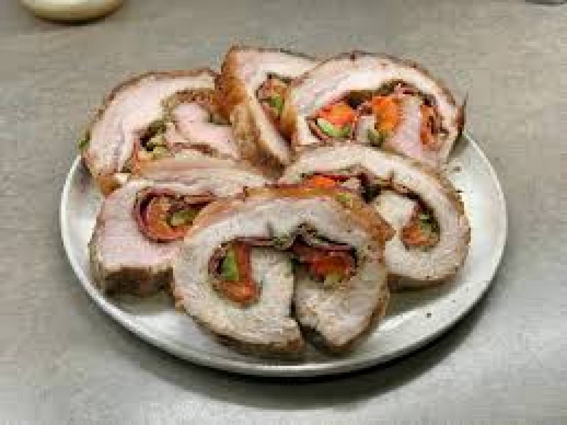 Greens and Kimchi Stuffed Pork Tenderloin, Roasted Radishes and Beets