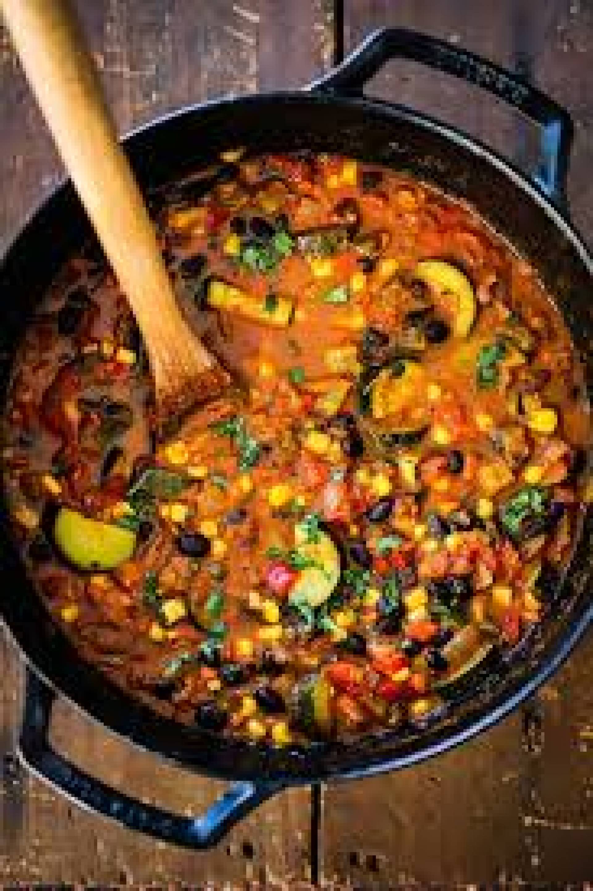 Veggie Bean Chili, Cornbread Muffins