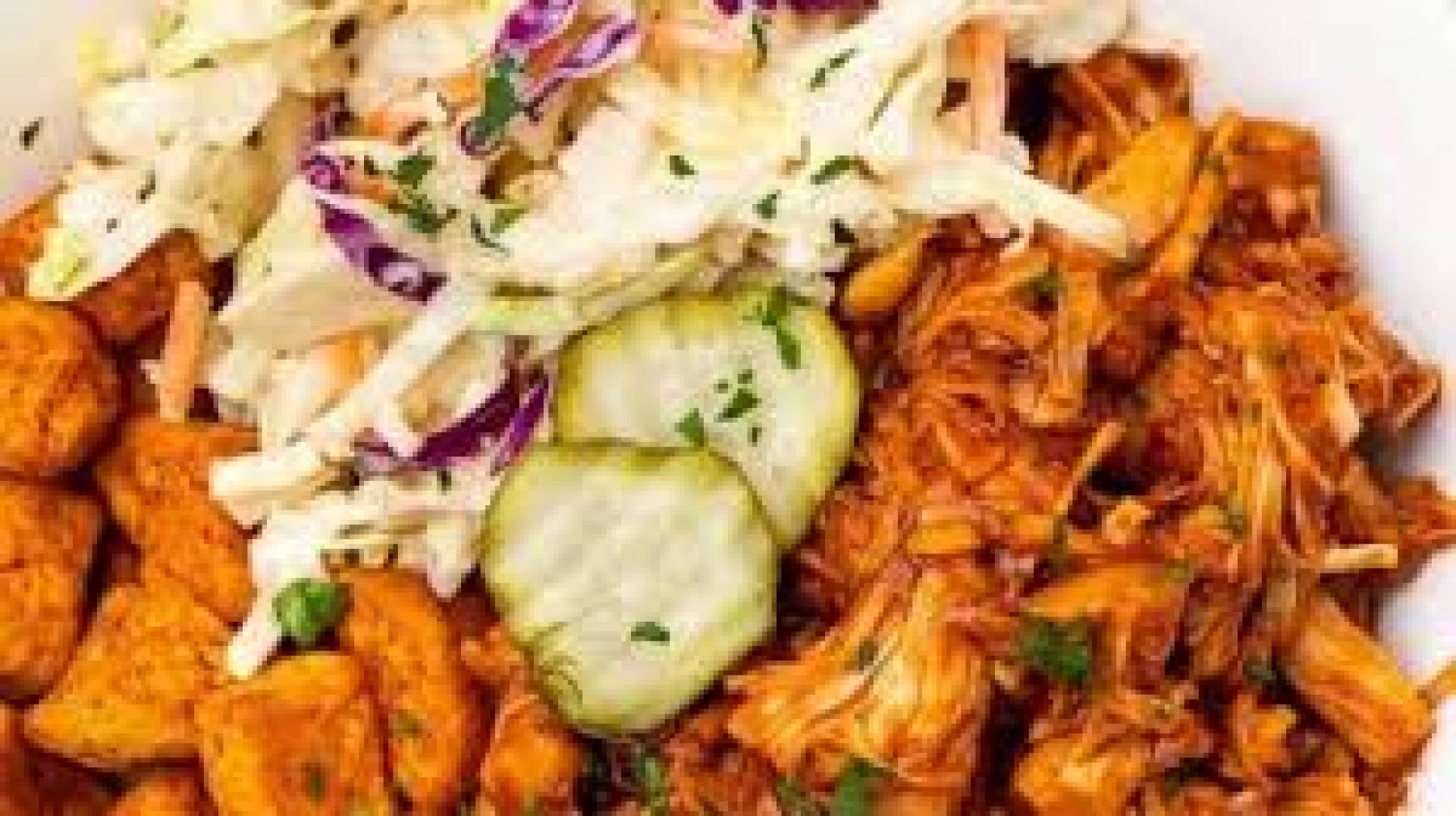 BBQ Pulled Jackfruit Sandwiches, 3 Bean Salad, Cabbage Slaw