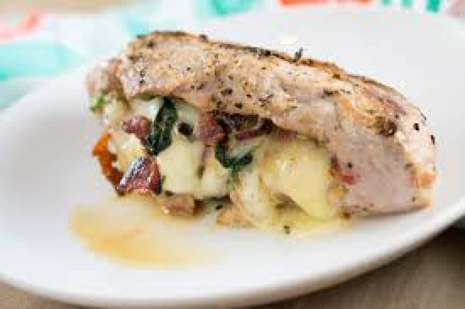 Pear and Spinach Stuffed Pork Chops, Roasted Candy Cane Beets, Balsamic Roasted Brussels Sprouts