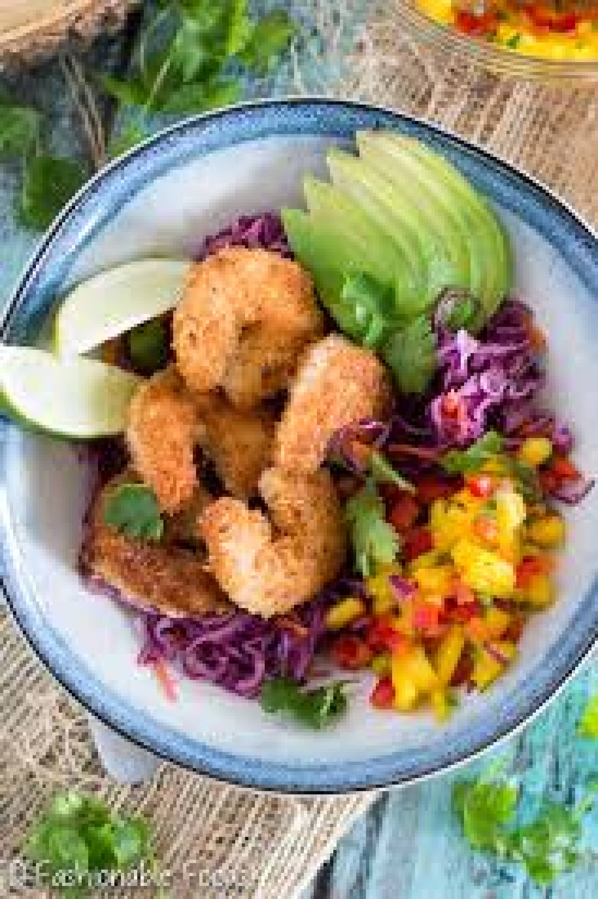 Crispy Coconut Shrimp with Sesame Noodle and Veggie Salad