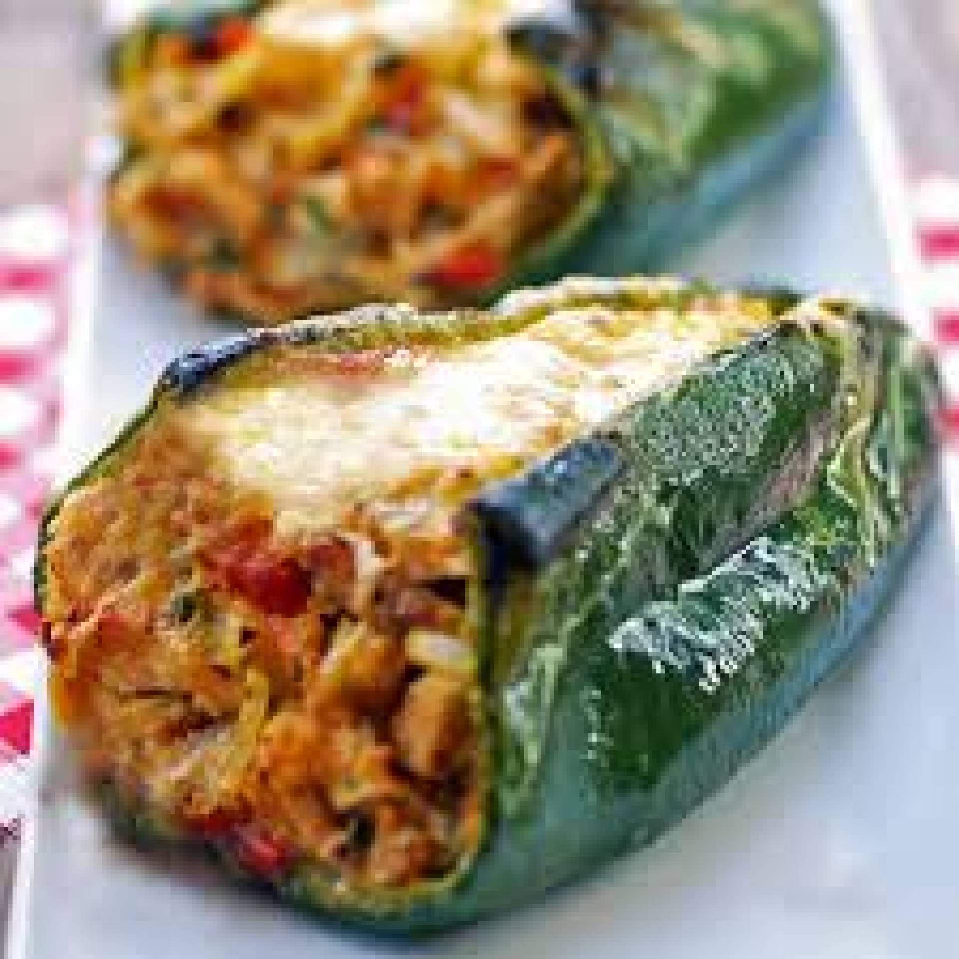 Chicken and Rice Stuffed Poblanos, Quinoa Salad with Corn and Cotija Cheese