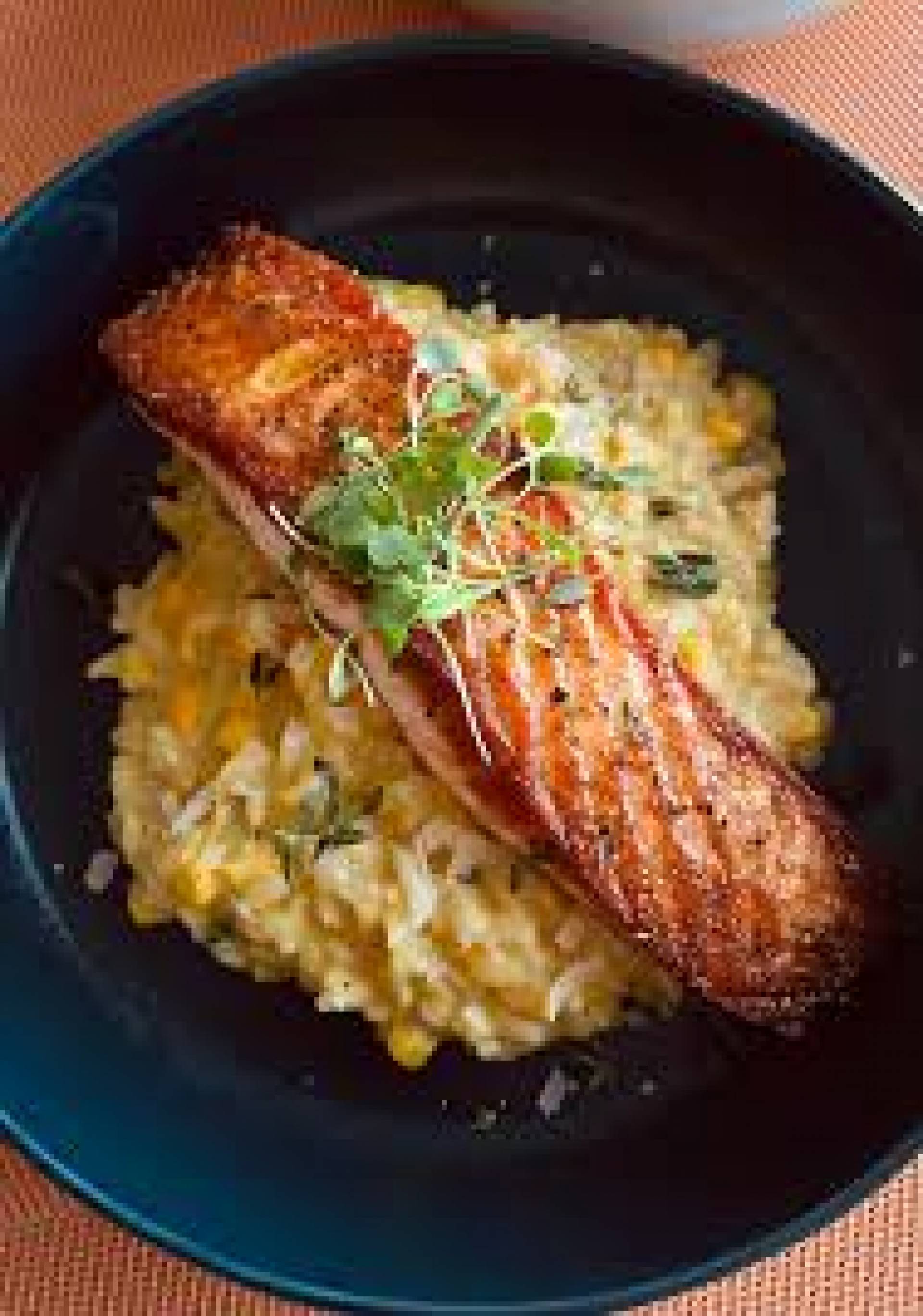 Smokey Salmon, Squash Farro Risotto, Brussels Sprouts