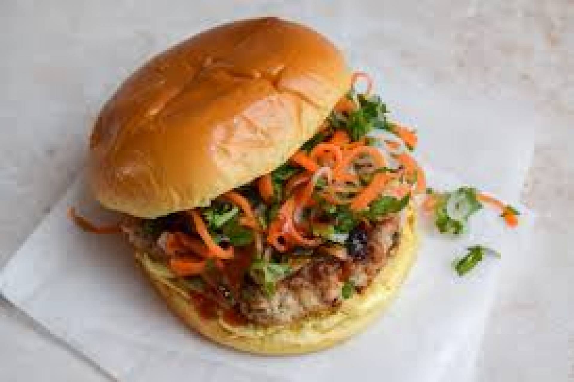 Hoisen Pork Burger, Sesame Kale Salad, Kohlrabi Fries