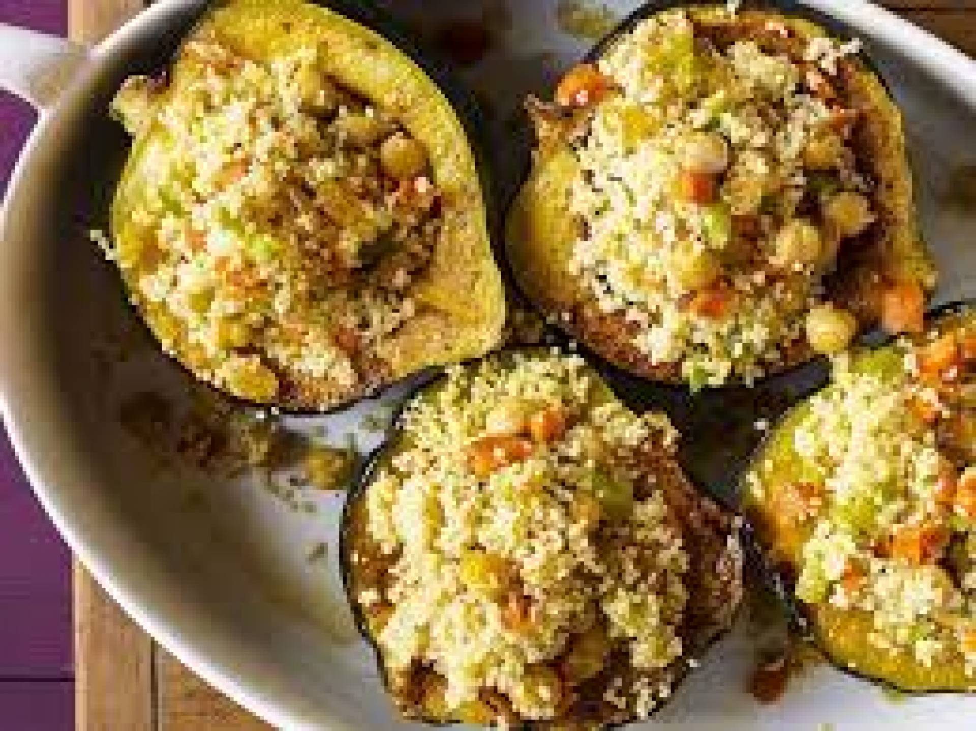 Chickpea and Quinoa Stuffed Acorn Squash, Arugula Salad