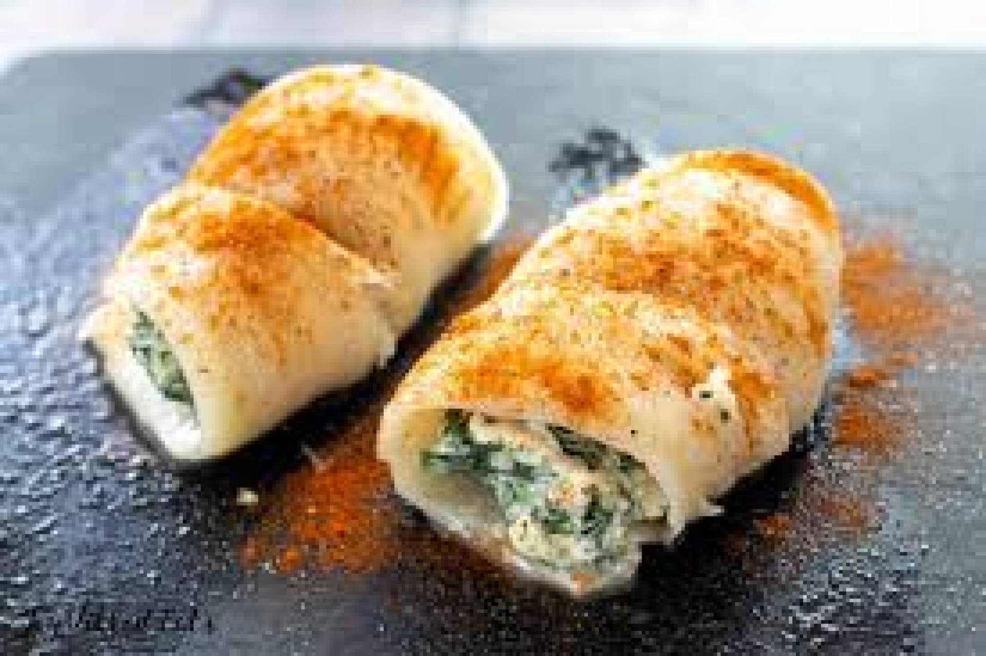 Spinach Stuffed Cod, Grilled Squash with Scallions, Potato Paves