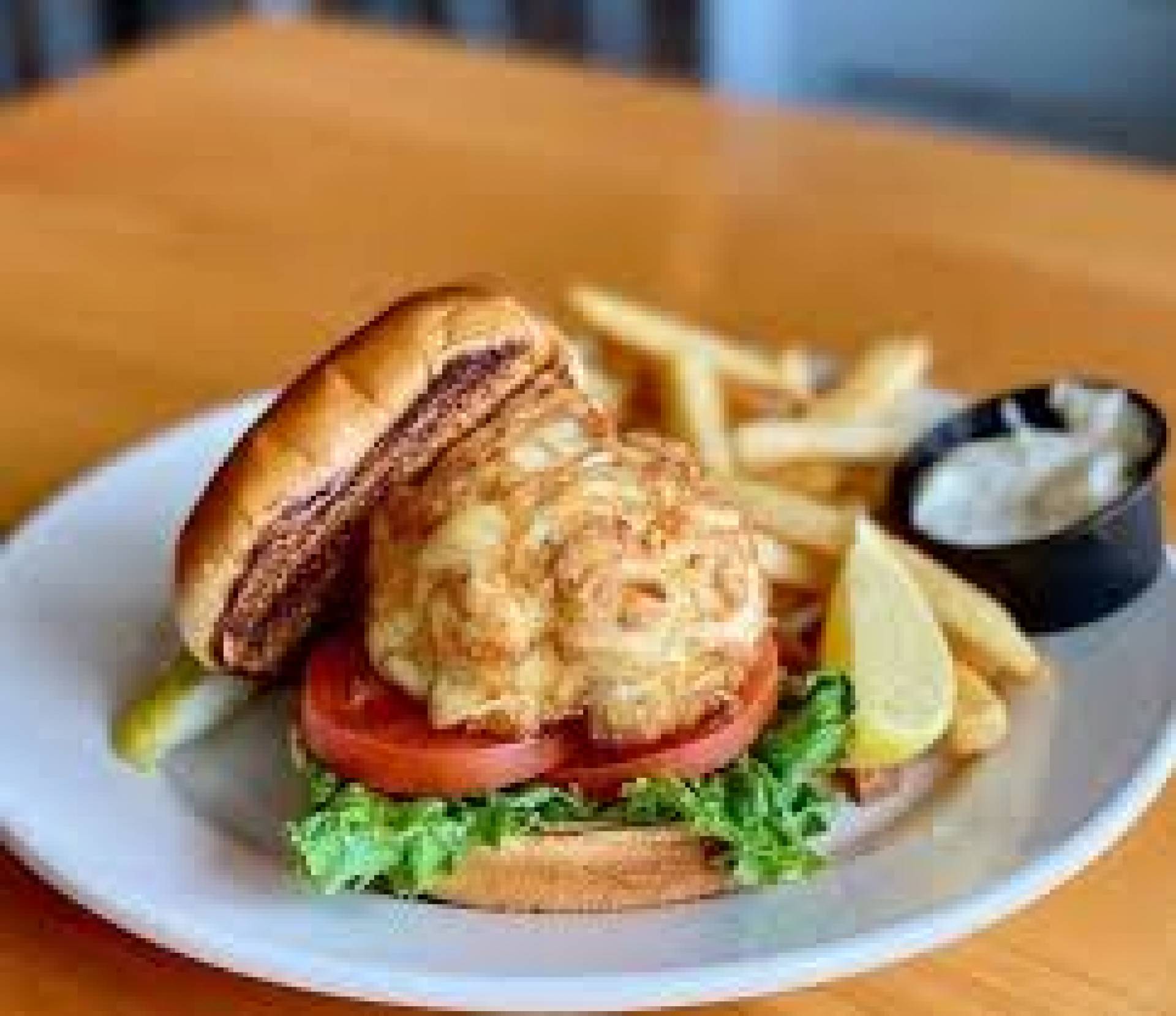 Cod Cake Sandwiches, Shredded Kale Salad, Roasted Potato Wedges