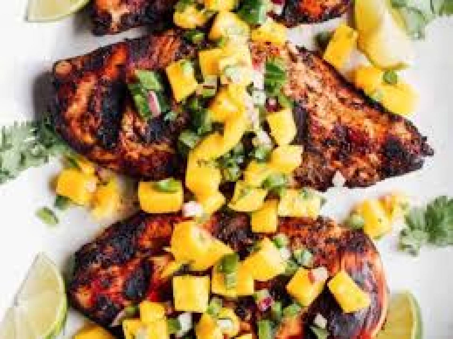 Jerk Chicken with Pickled Pineapple, Creamy Cole Slaw, White Rice