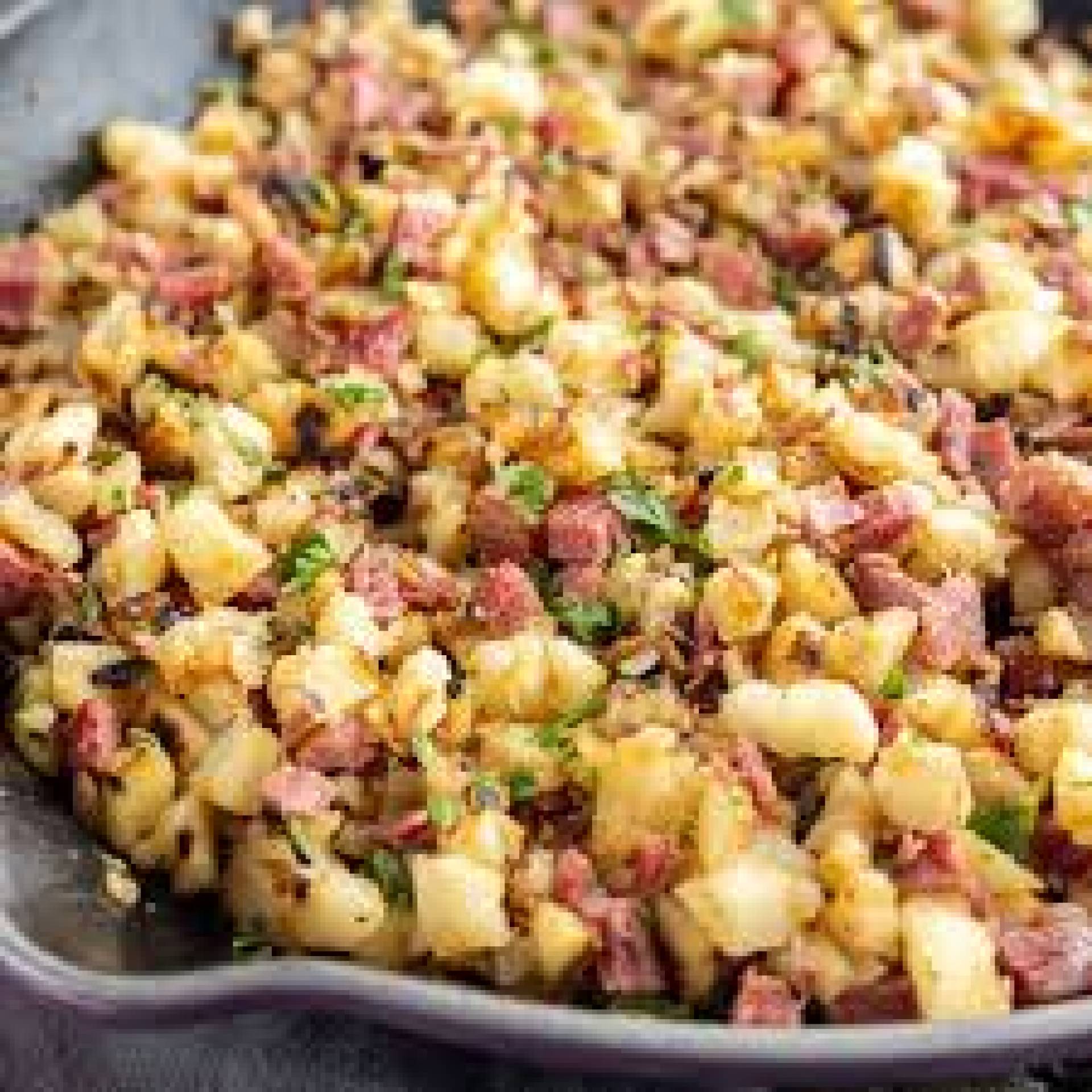 Corned Beef Hash, Cheddar Garlic Scape Scones