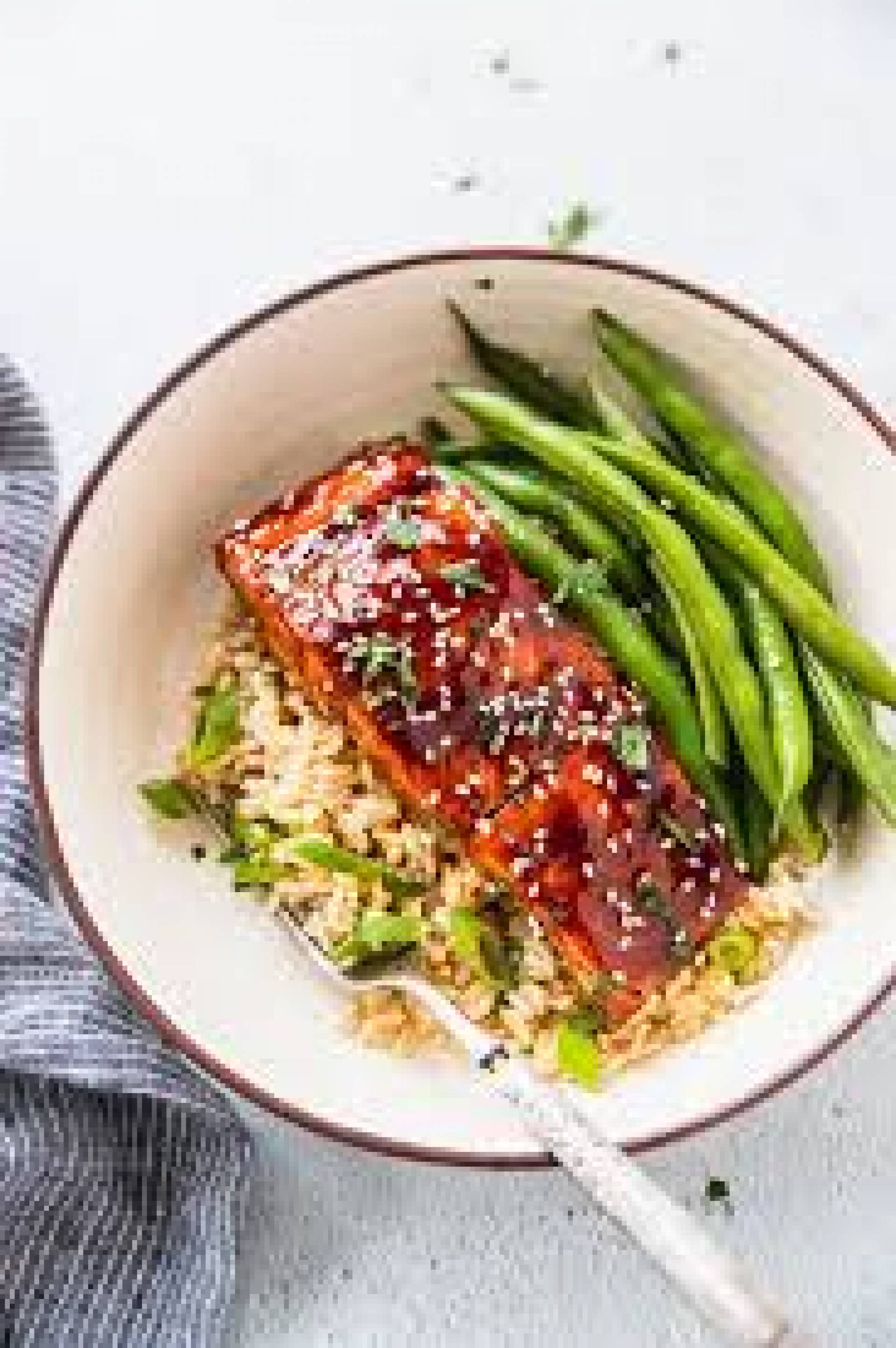 Teriyaki Salmon, Asparagus, Jasmine Rice