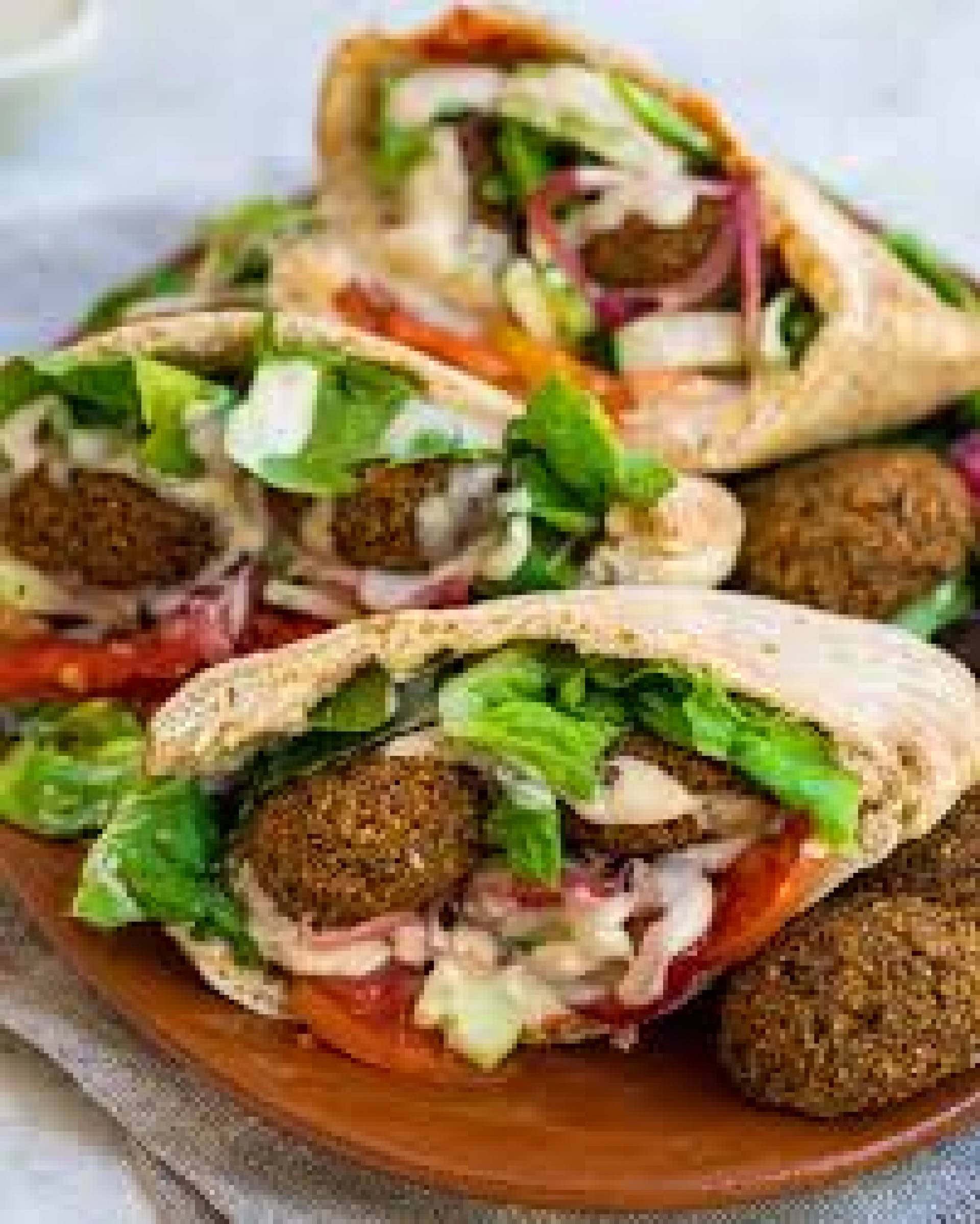 Falafel Pita Sandwiches, Golden Beet and Orange Salad, Tzatziki