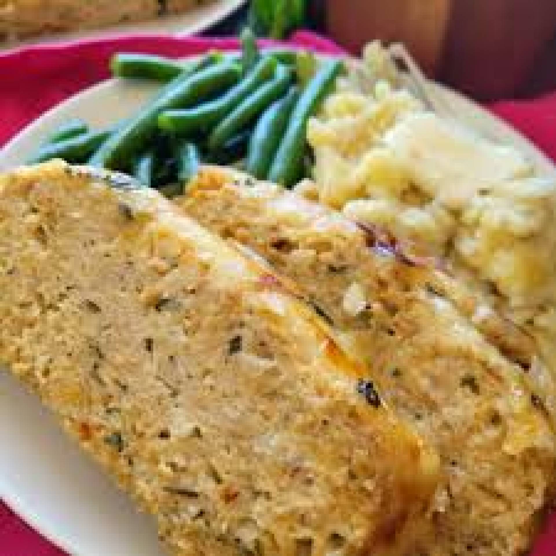 GF Chicken Meatloaf, Carrot Salad, Warm Garlic Scape Potato Salad